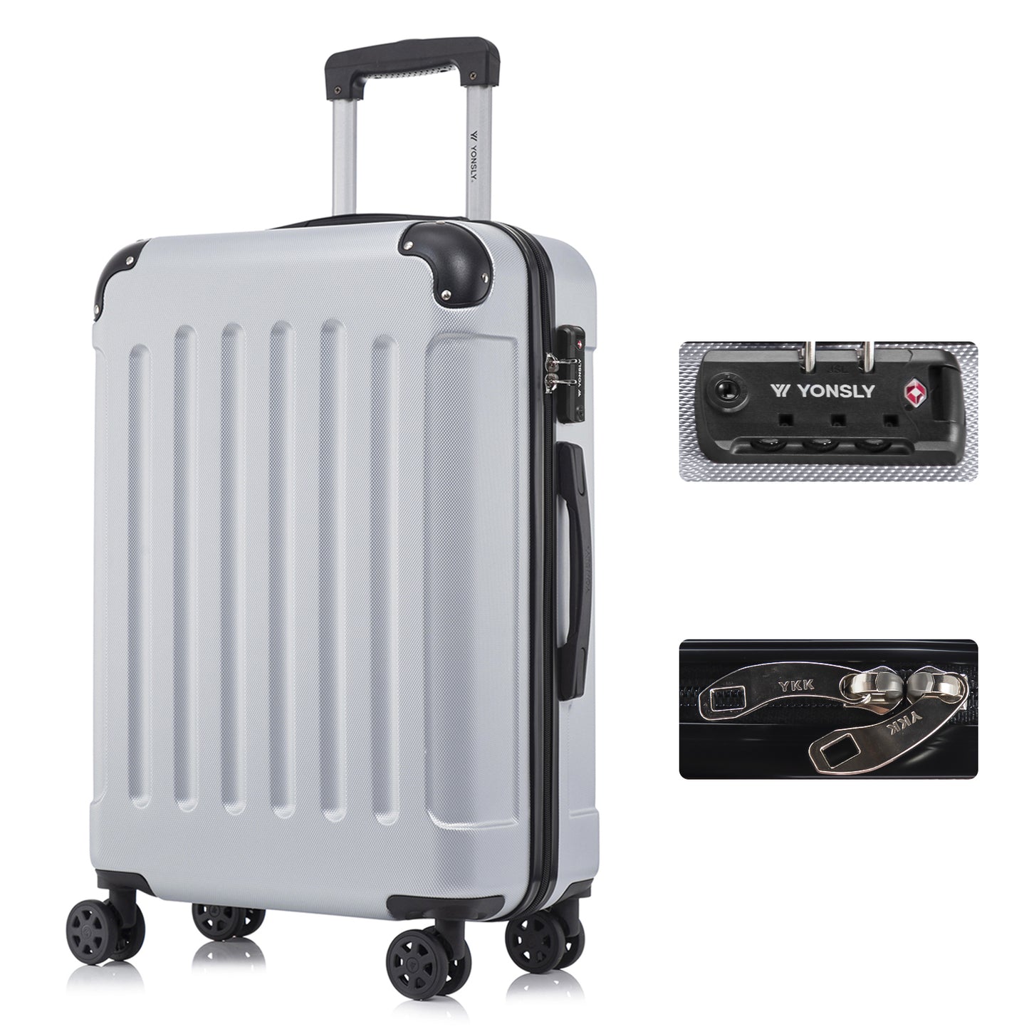 YONSLY® Premium Suitcase, TSA Lock, YKK Zipper Hardshell Luggage Trolley Cabin Suitcase Rolling Suitcase Hand Luggage 4 Wheels