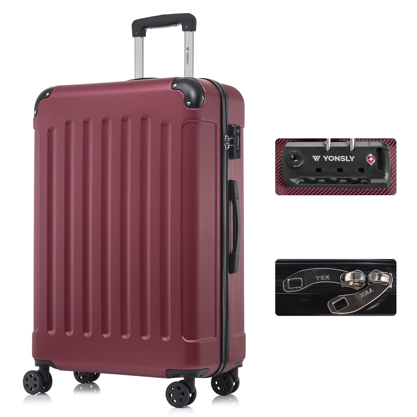 YONSLY® Premium Suitcase, TSA Lock, YKK Zipper Hardshell Luggage Trolley Cabin Suitcase Rolling Suitcase Hand Luggage 4 Wheels
