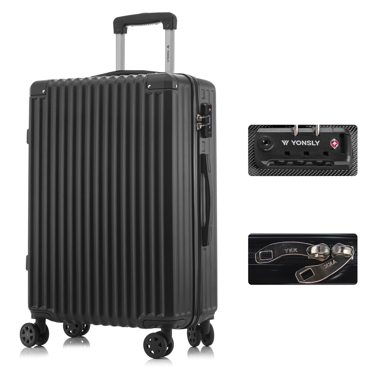 YONSLY® Premium Reisekoffer TSA-Schloss,YKK-Reißverschluss Hartschalen-Koffer Trolley Kabinenkoffer Rollkoffer Suitcase Handgepäck 4 Rollen