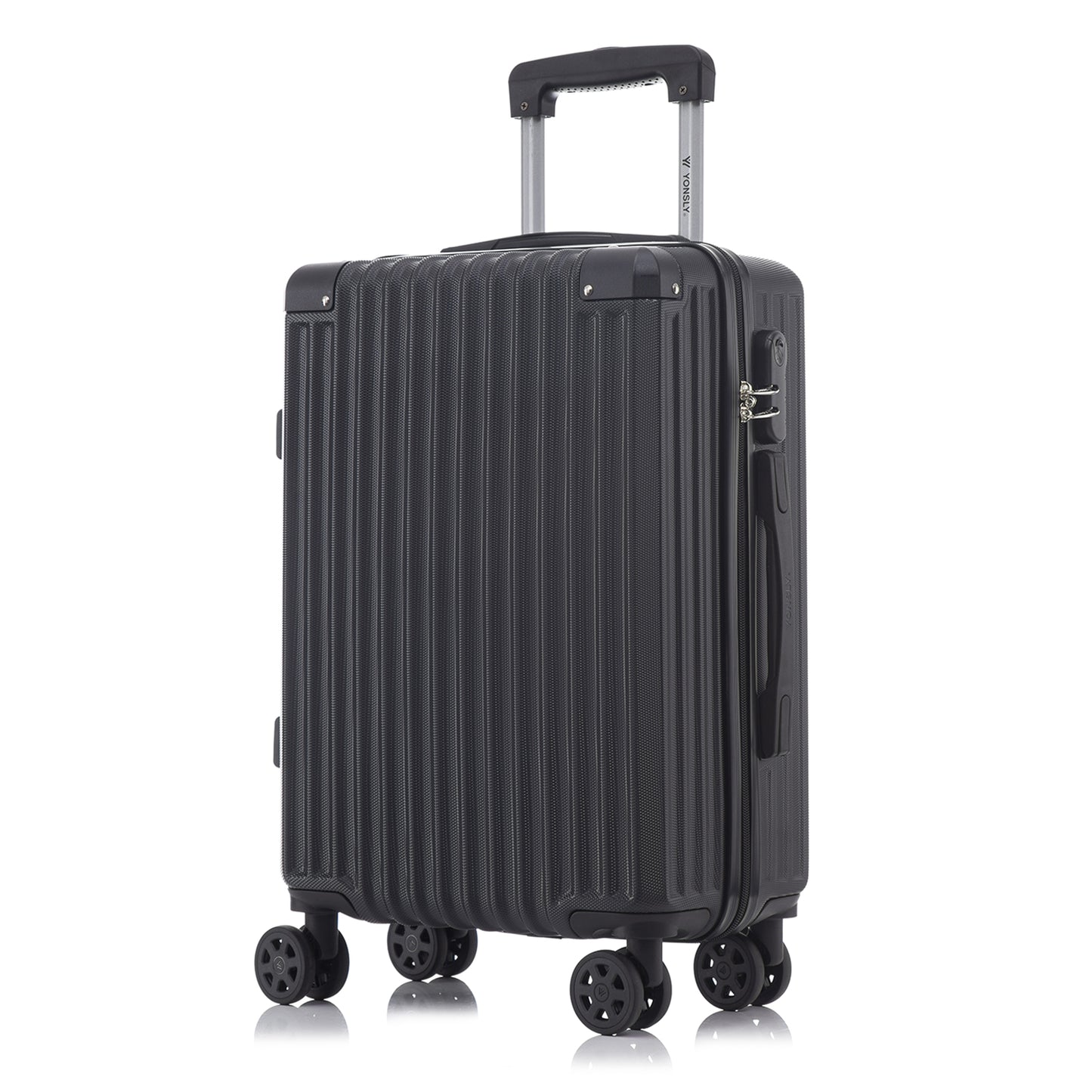 YONSLY® Trolley Travel Suitcase, Rolling Suitcase Carry-on Hardshell Suitcase with 4 360° Wheels, Combination Lock, Soft Rubber Handle
