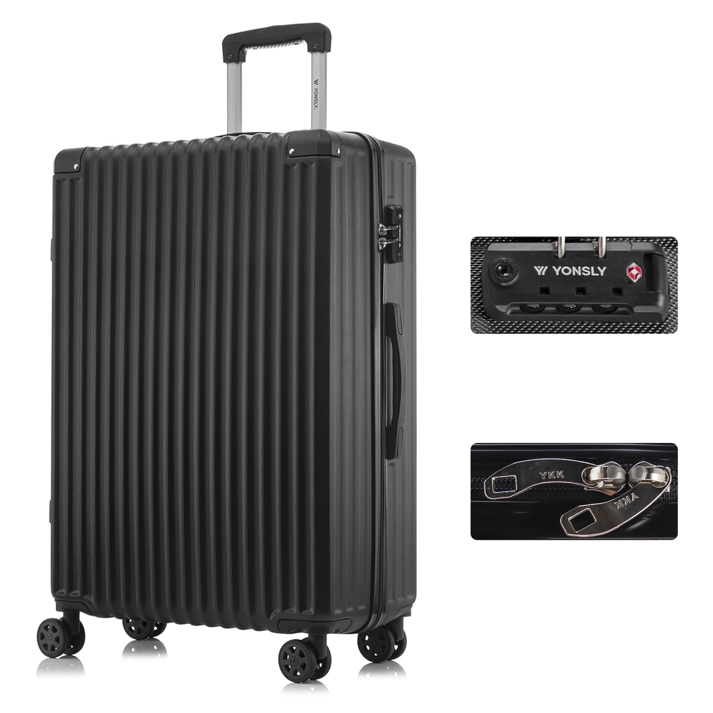 YONSLY® Premium Reisekoffer TSA-Schloss,YKK-Reißverschluss Hartschalen-Koffer Trolley Kabinenkoffer Rollkoffer Suitcase Handgepäck 4 Rollen