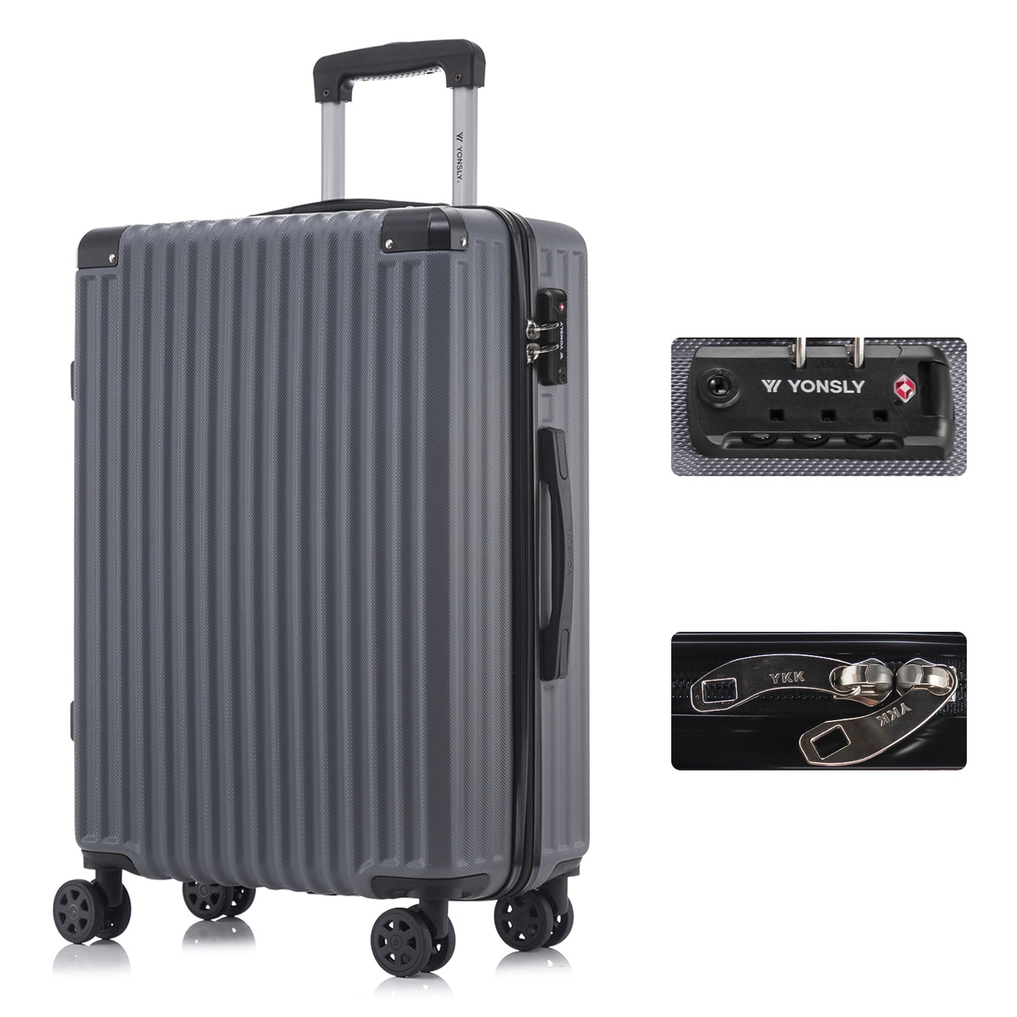 YONSLY® Premium Reisekoffer TSA-Schloss,YKK-Reißverschluss Hartschalen-Koffer Trolley Kabinenkoffer Rollkoffer Suitcase Handgepäck 4 Rollen