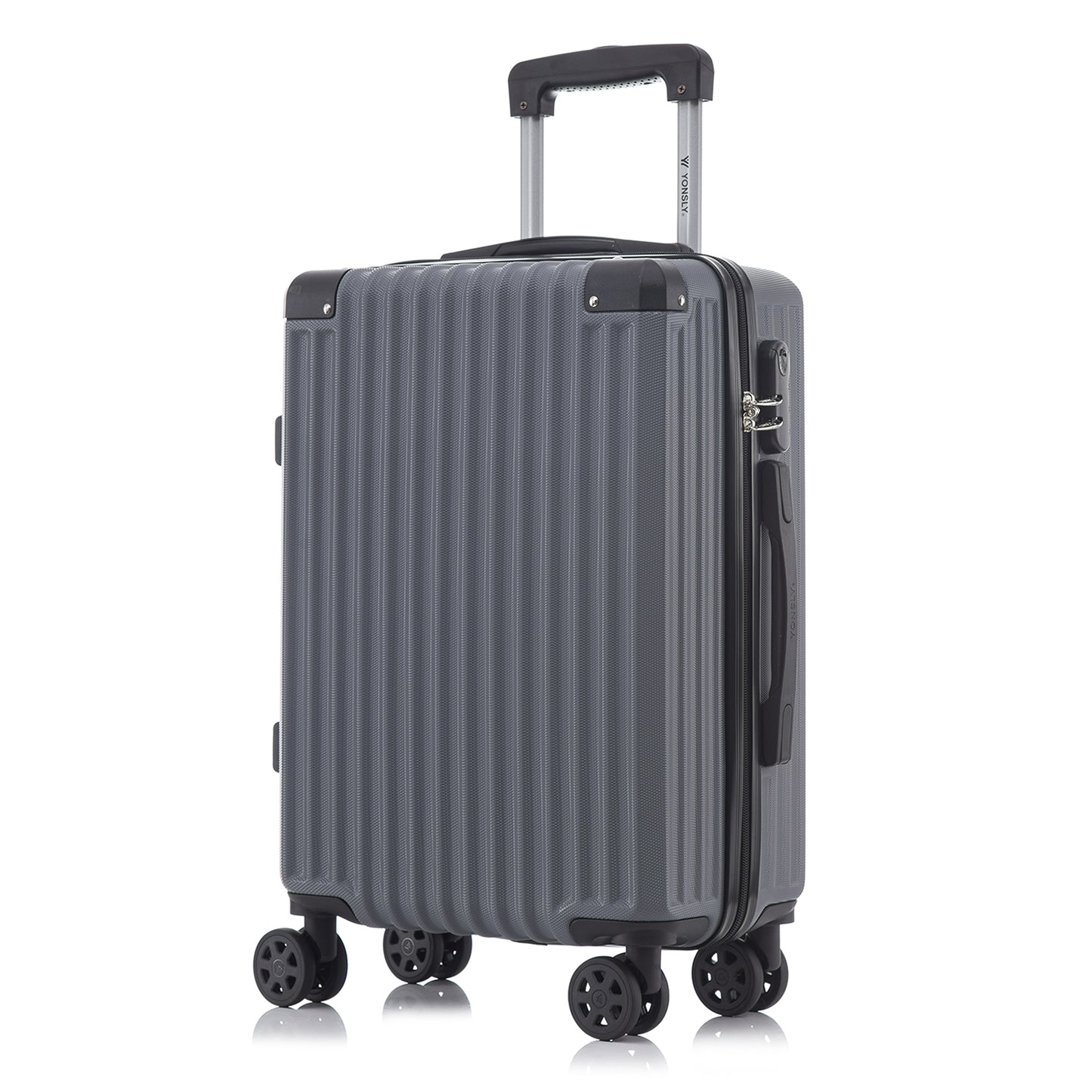 YONSLY® Trolley Travel Suitcase, Rolling Suitcase Carry-on Hardshell Suitcase with 4 360° Wheels, Combination Lock, Soft Rubber Handle