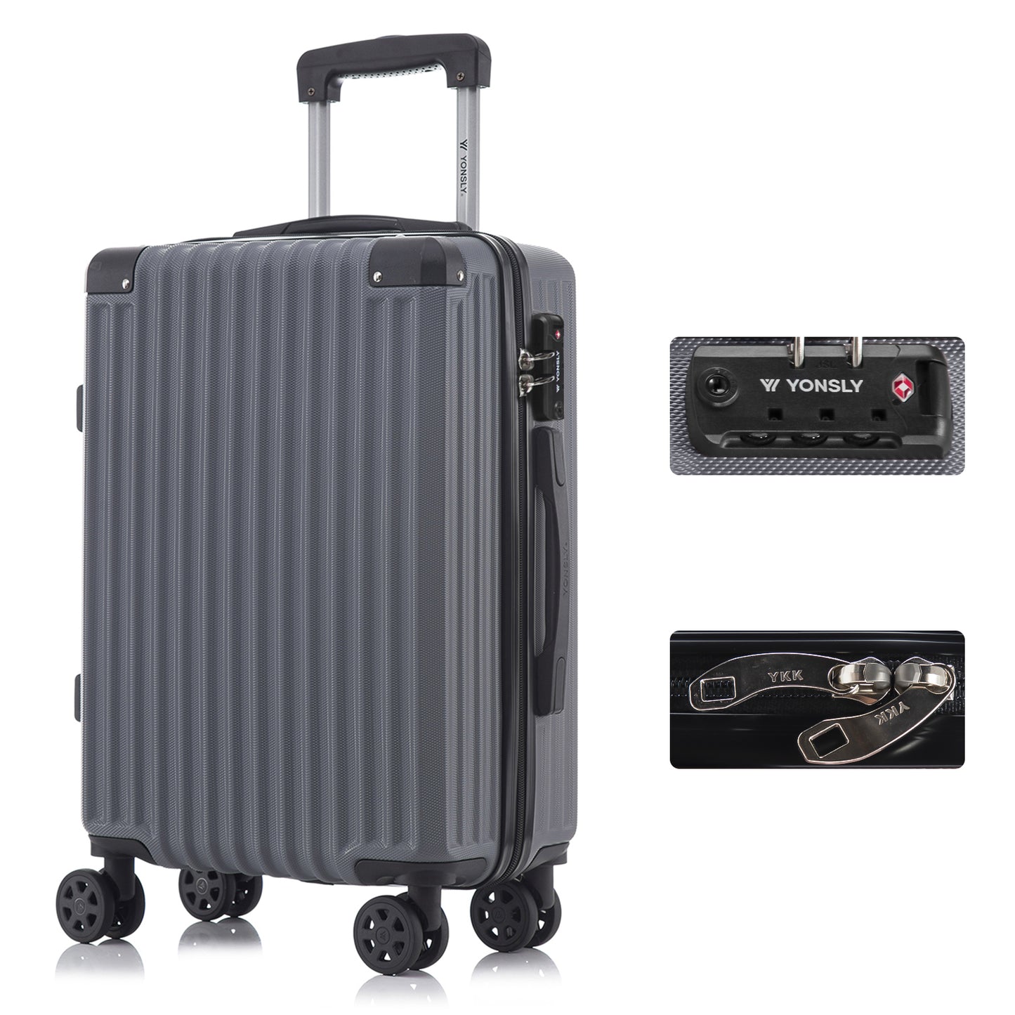 YONSLY® Premium Reisekoffer TSA-Schloss,YKK-Reißverschluss Hartschalen-Koffer Trolley Kabinenkoffer Rollkoffer Suitcase Handgepäck 4 Rollen