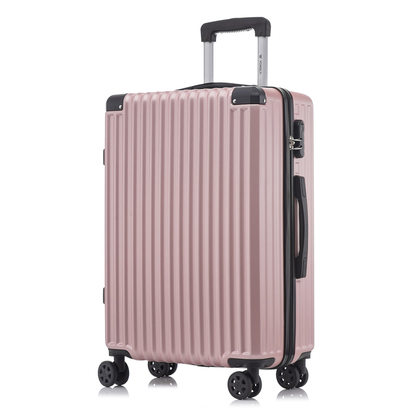 YONSLY® Trolley Travel Suitcase, Rolling Suitcase Carry-on Hardshell Suitcase with 4 360° Wheels, Combination Lock, Soft Rubber Handle