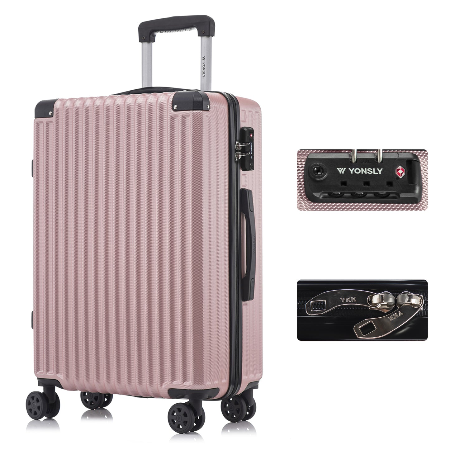YONSLY® Premium Reisekoffer TSA-Schloss,YKK-Reißverschluss Hartschalen-Koffer Trolley Kabinenkoffer Rollkoffer Suitcase Handgepäck 4 Rollen