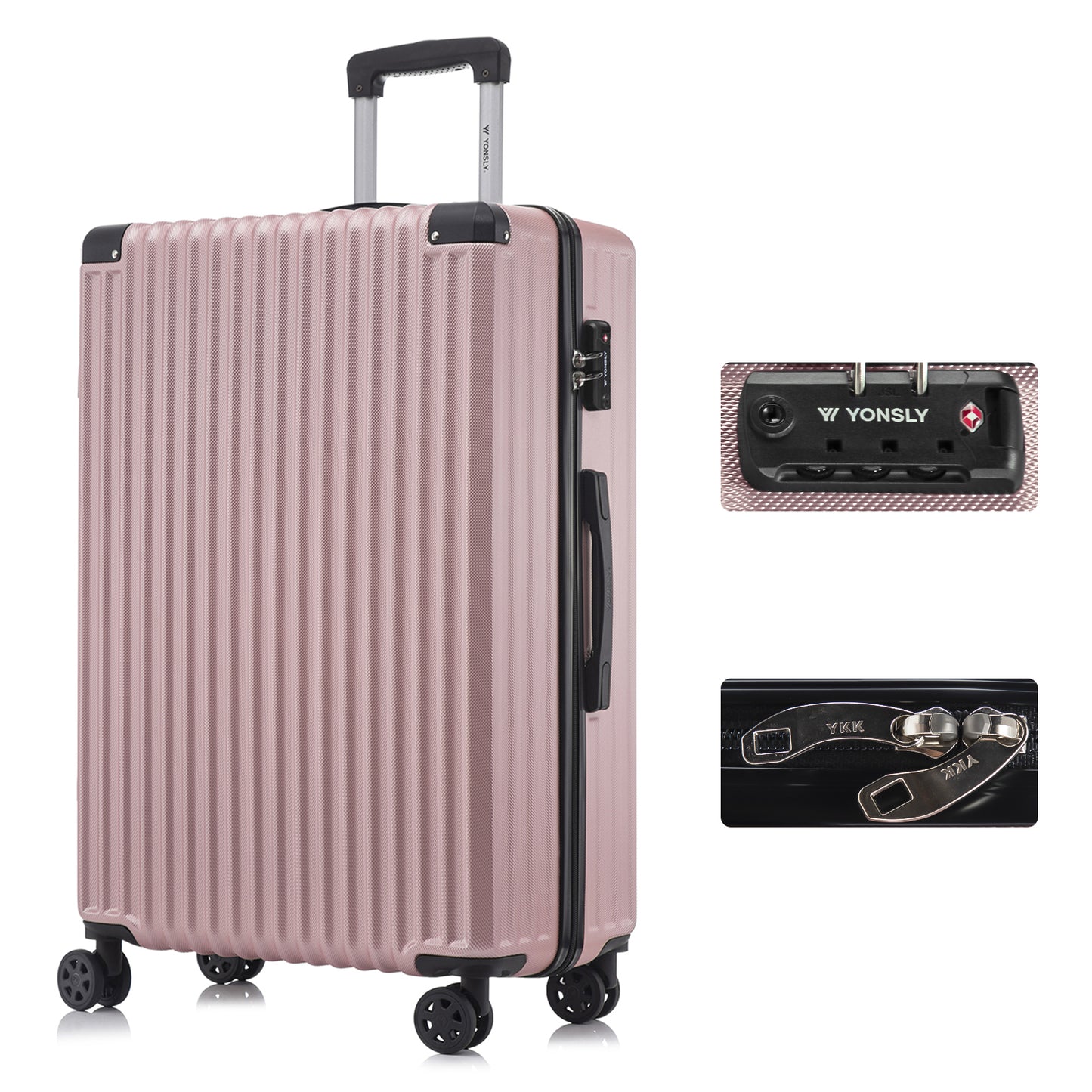YONSLY® Premium Reisekoffer TSA-Schloss,YKK-Reißverschluss Hartschalen-Koffer Trolley Kabinenkoffer Rollkoffer Suitcase Handgepäck 4 Rollen