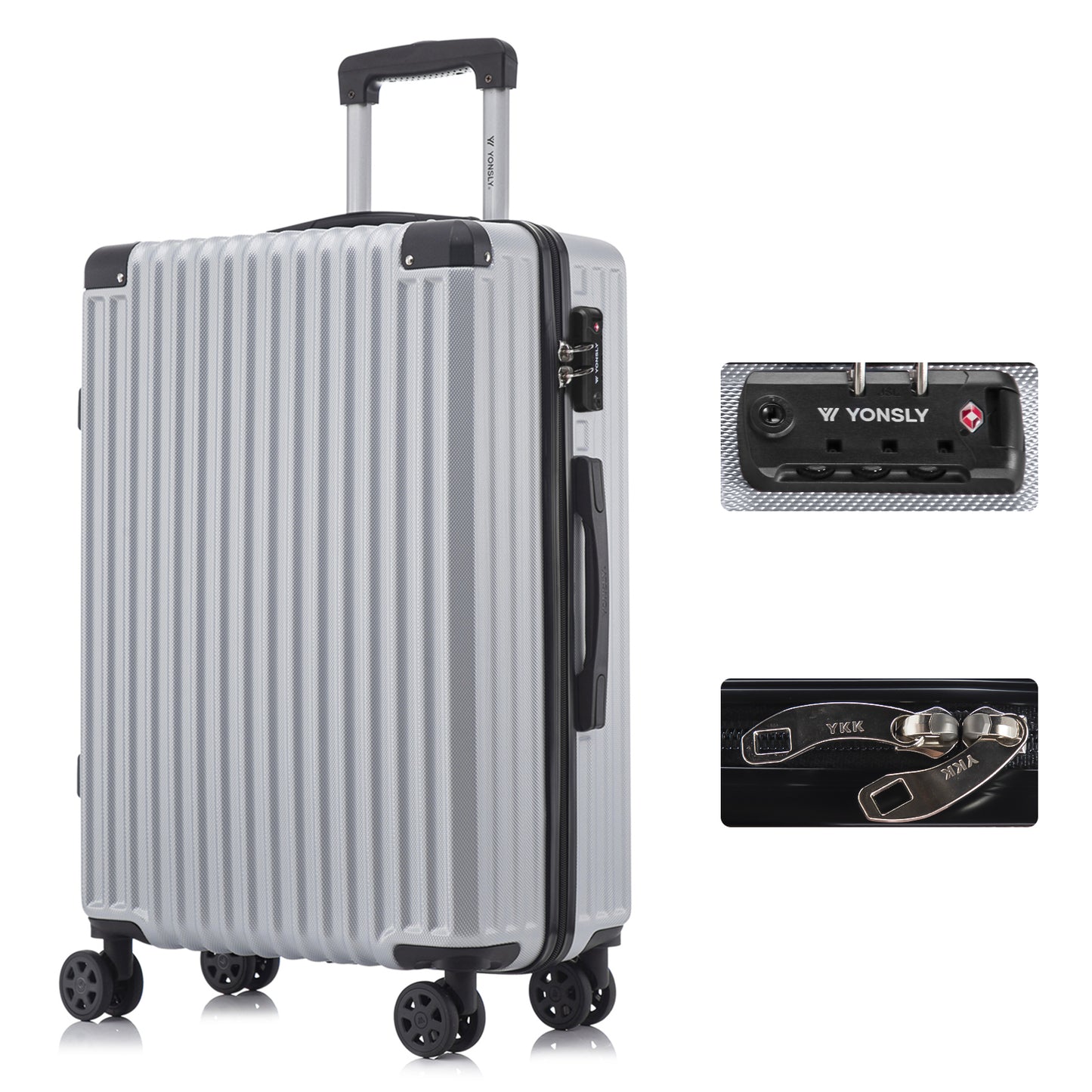 YONSLY® Premium Reisekoffer TSA-Schloss,YKK-Reißverschluss Hartschalen-Koffer Trolley Kabinenkoffer Rollkoffer Suitcase Handgepäck 4 Rollen