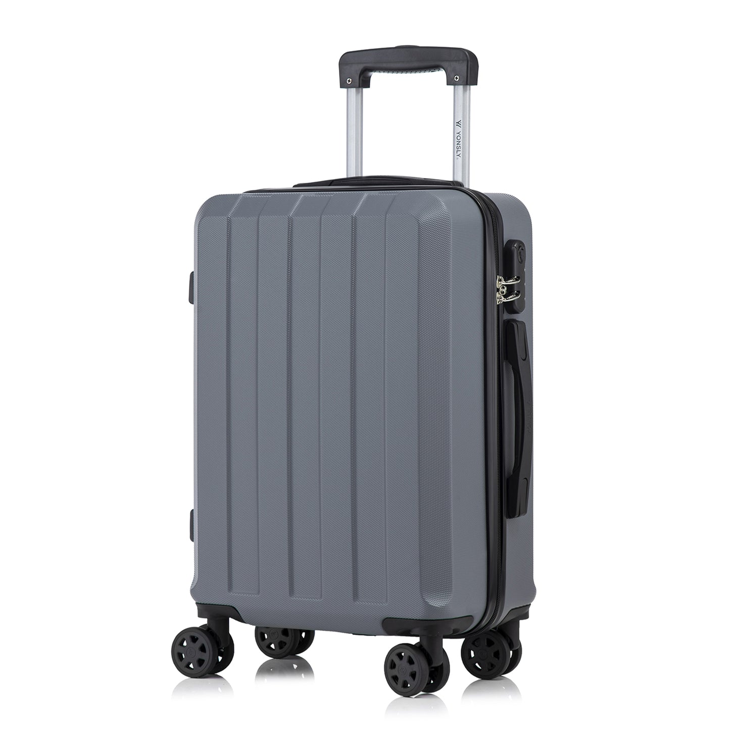 YONSLY® Trolley Suitcase, Travel Rolling Suitcase Cabin Luggage Hardside Suitcase with 4 360° Wheels, Combination Lock, Soft Rubber Handle