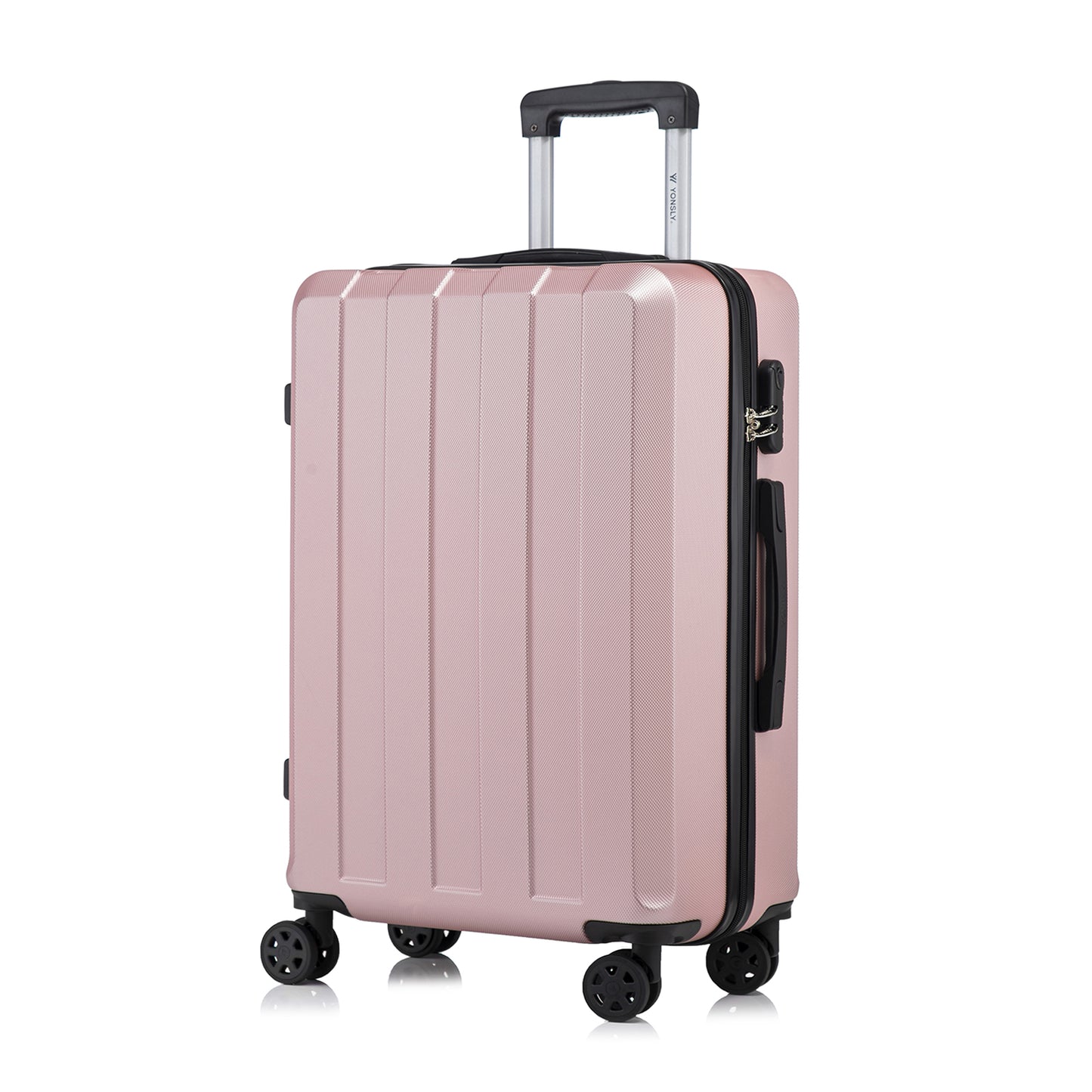 YONSLY® Trolley Suitcase, Travel Rolling Suitcase Cabin Luggage Hardside Suitcase with 4 360° Wheels, Combination Lock, Soft Rubber Handle