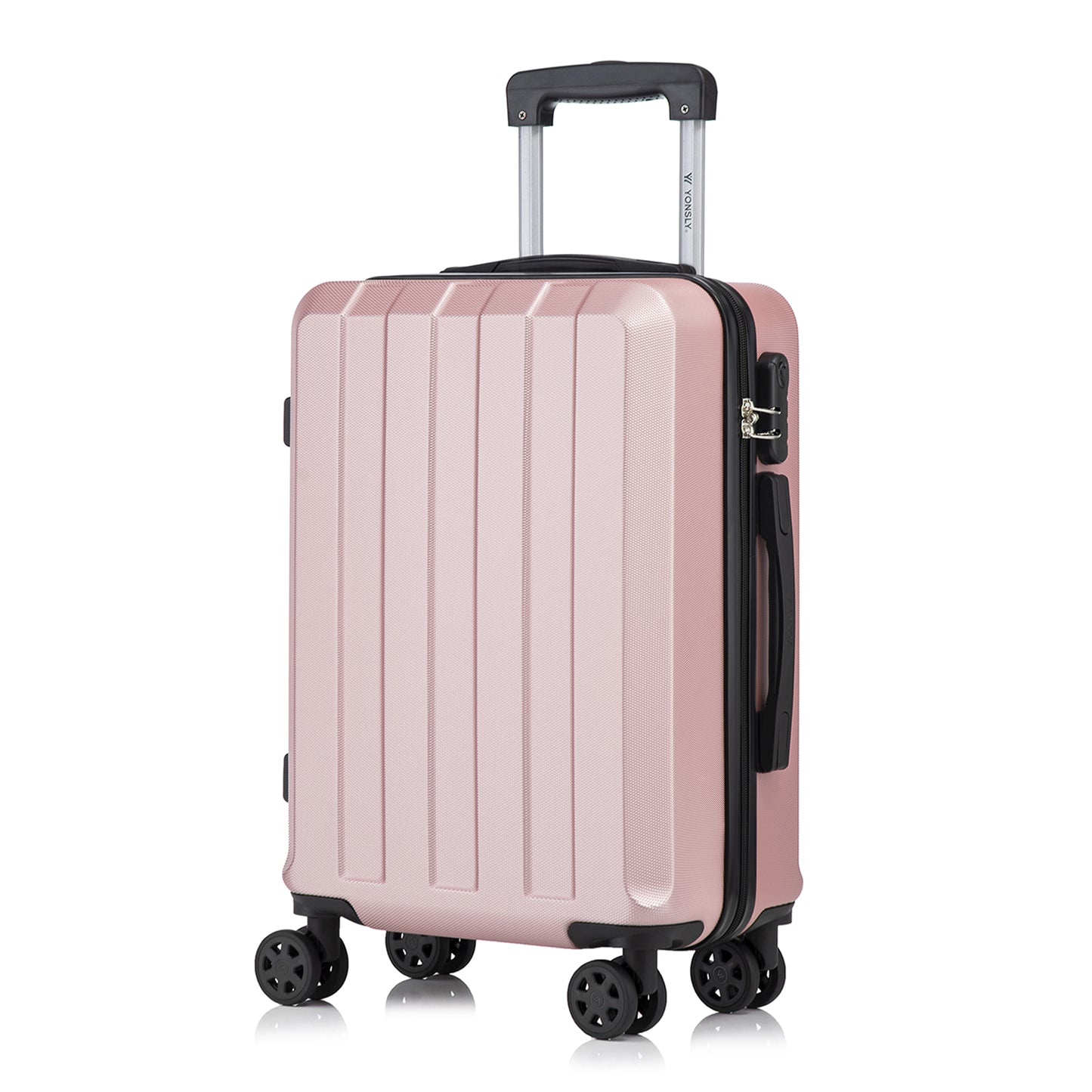 YONSLY® Trolley Suitcase, Travel Rolling Suitcase Cabin Luggage Hardside Suitcase with 4 360° Wheels, Combination Lock, Soft Rubber Handle