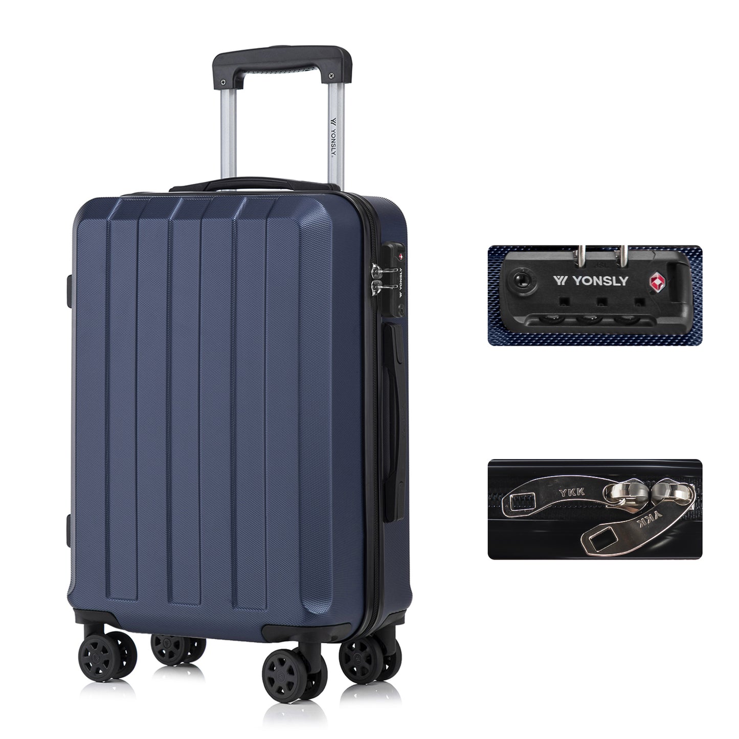 YONSLY® Premium Travel Suitcase TSA Lock, YKK Zipper Hardshell Suitcase Trolley Carry-on Spinner Suitcase Hand Luggage 4 Wheels