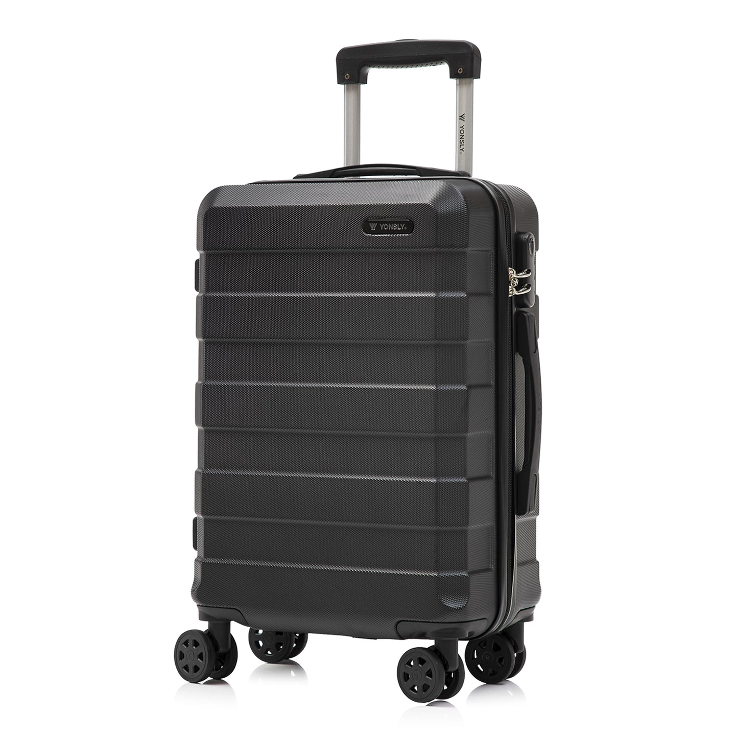 YONSLY® Trolley Travel Suitcase, Rolling Carry-on Luggage, Hardshell Suitcase with 4 360° Spinner Wheels, Combination Lock, Soft Rubber Handle