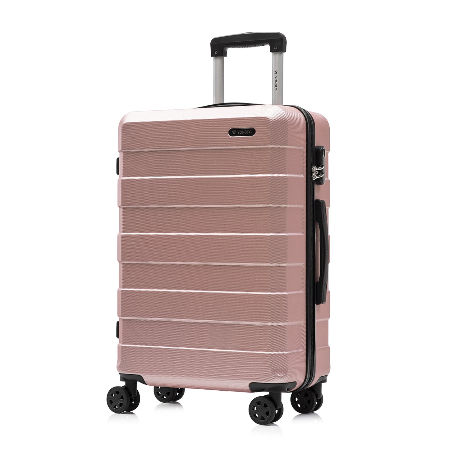 YONSLY® Trolley Travel Suitcase, Rolling Carry-on Luggage, Hardshell Suitcase with 4 360° Spinner Wheels, Combination Lock, Soft Rubber Handle
