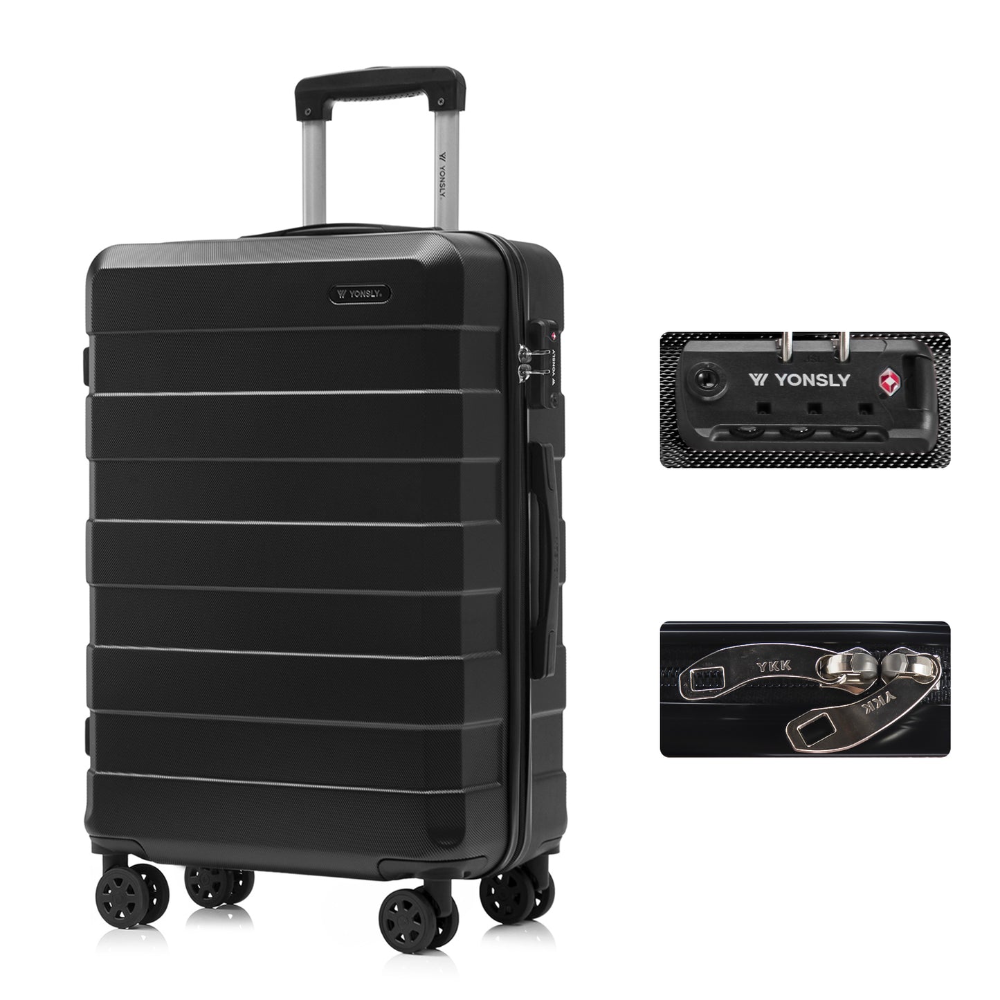 YONSLY® Premium Luggage TSA Lock, YKK Zipper Hardshell Suitcase Trolley Cabin Luggage Spinner Suitcase Carry-on 4 Wheels