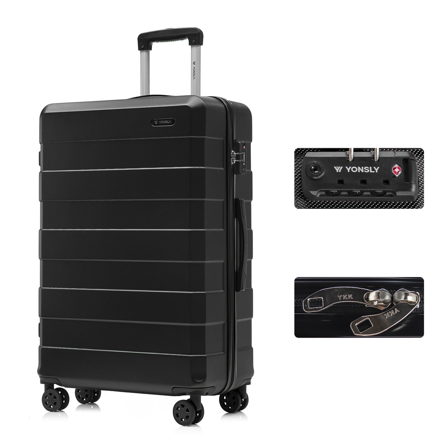 YONSLY® Premium Luggage TSA Lock, YKK Zipper Hardshell Suitcase Trolley Cabin Luggage Spinner Suitcase Carry-on 4 Wheels