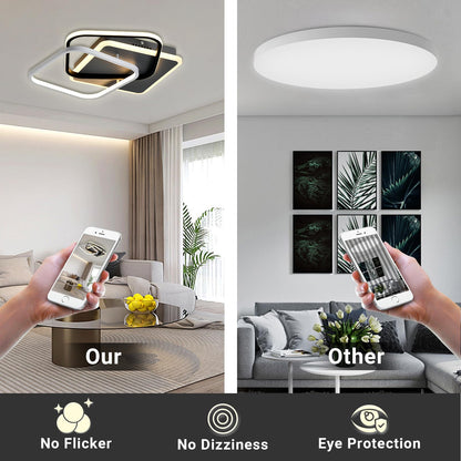 LQWELL® ceiling light LED ceiling lamp, 25W 3000K kitchen lamp modern bedroom lamp made of aluminum black white for living room bedroom kitchen balcony hallway basement office, 440 * 425 * 75mm