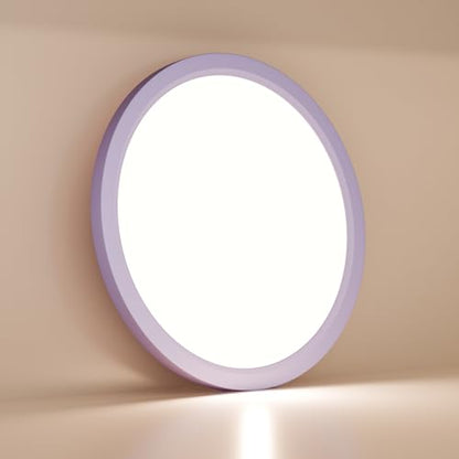 LQWELL® LED Ceiling Light, IP44 Waterproof, Round Flat Bathroom Light, 18W, 4000K, 1600lm, Modern Simple Thin Lamp for Living Room, Bathroom, Bedroom, Kitchen, Basement, Office, 220 x 24 mm (Purple)