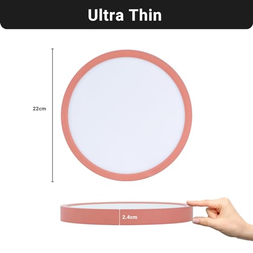 LQWELL® Ceiling Light LED Ceiling Lamp, IP44 Waterproof Bathroom Lamp Round Flat 18W 4000K 1600LM Modern Simple Lamp Thin for Living Room Bathroom Bedroom Kitchen Basement Office, 220 * 24mm (Pink)