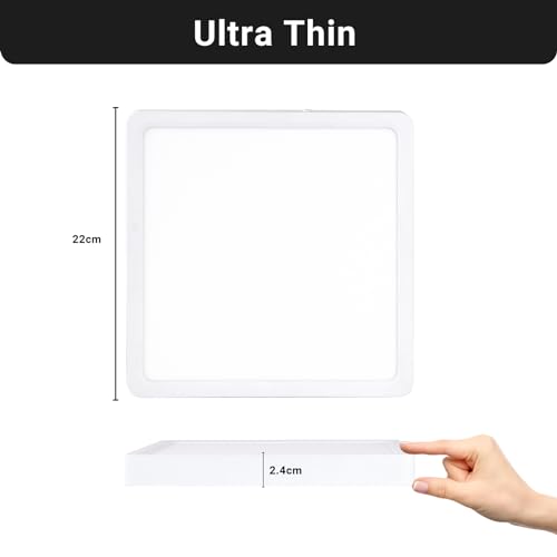 LQWELL® Ceiling Light LED Ceiling Lamp, IP44 Waterproof Bathroom Lamp Square Flat 18W 4000K 1600LM Modern Simple Lamp Thin for Living Room Bathroom Bedroom Kitchen Office, 220 * 24mm (White)