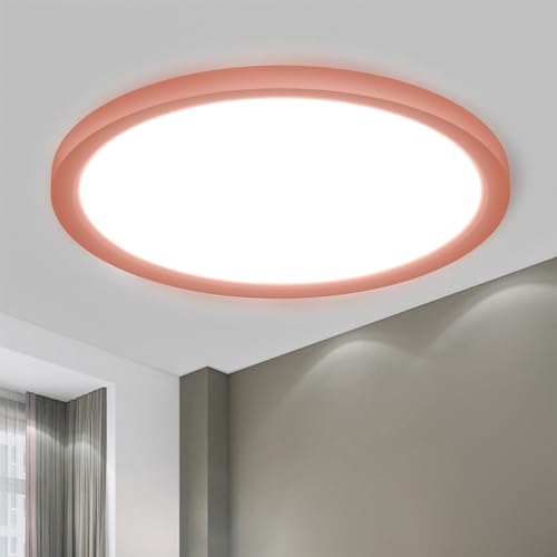 LQWELL® Ceiling Light LED Ceiling Lamp, IP44 Waterproof Bathroom Lamp Round Flat 18W 6000K 1600LM Modern Simple Lamp Thin for Living Room Bathroom Bedroom Kitchen Basement Office, 220 * 24mm (Pink)