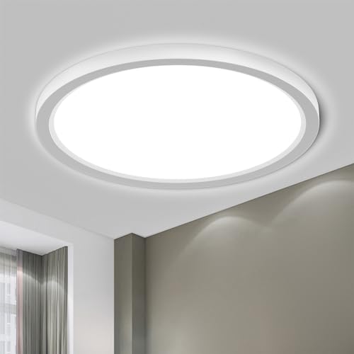 LQWELL® Ceiling Light LED Ceiling Lamp, IP44 Waterproof Bathroom Lamp Round Flat 18W 6000K 1600LM Modern Simple Lamp Thin for Living Room Bathroom Bedroom Kitchen Basement Office, 220 * 24mm (White)