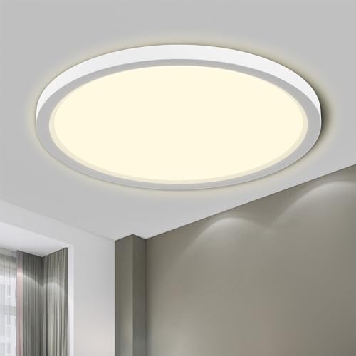 LQWELL® Ceiling Light LED Ceiling Lamp, IP44 Waterproof Bathroom Lamp Round Flat 18W 4000K 1600LM Modern Simple Lamp Thin for Living Room Bathroom Bedroom Kitchen Basement Office, 220 * 24mm (White)