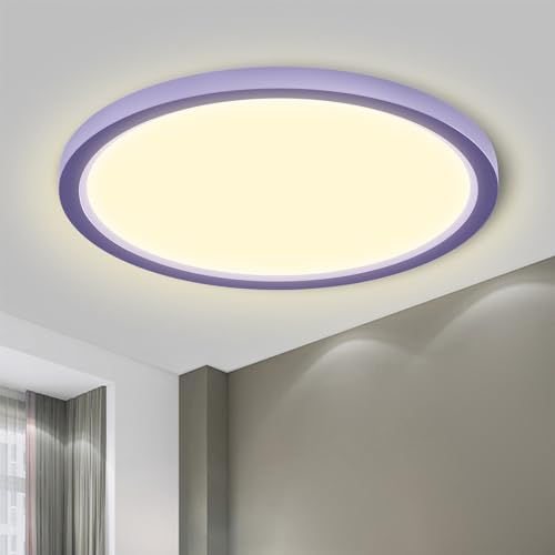 LQWELL® Ceiling Light LED Ceiling Lamp, IP44 Waterproof Bathroom Lamp Round Flat 18W 3000K 1600LM Modern Simple Lamp Thin for Living Room Bathroom Bedroom Kitchen Basement Office, 220 * 24mm (Purple)