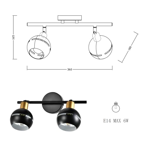 LQWELL® LED ceiling light spotlights 2/3/4, ceiling spotlight black ceiling spots E14 ceiling lamp rotating wall lamp kitchen light 2 3 4 bulbs for bedroom living room dining room bar shop studio