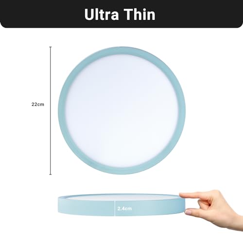 LQWELL® Ceiling Light LED Ceiling Lamp, IP44 Waterproof Bathroom Lamp Round Flat 18W 3000K 1600LM Modern Simple Lamp Thin for Living Room Bathroom Bedroom Kitchen Basement Office, 220 * 24mm (Blue)