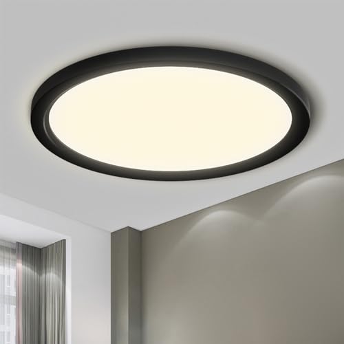 LQWELL® Ceiling Light LED Ceiling Lamp, IP44 Waterproof Bathroom Lamp Round Flat 18W 4000K 1600LM Modern Simple Lamp Thin for Living Room Bathroom Bedroom Kitchen Basement Office, 220 * 24mm (Black)