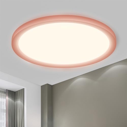 LQWELL® Ceiling Light LED Ceiling Lamp, IP44 Waterproof Bathroom Lamp Round Flat 18W 4000K 1600LM Modern Simple Lamp Thin for Living Room Bathroom Bedroom Kitchen Basement Office, 220 * 24mm (Pink)