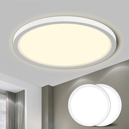 LQWELL® LED Ceiling Light, IP44 Waterproof Bathroom Light, Round, Flat, 18W, 4000K, 1600lm, Modern, Simple Lamp, Thin, for Living Room, Bathroom, Bedroom, Kitchen, Office, 220 x 24 mm (White, Pack of 2)