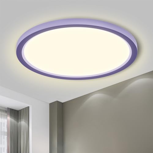 LQWELL® Ceiling Light LED Ceiling Lamp, IP44 Waterproof Bathroom Lamp Round Flat 18W 4000K 1600LM Modern Simple Lamp Thin for Living Room Bathroom Bedroom Kitchen Basement Office, 220 * 24mm (Purple)