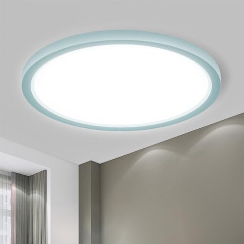 LQWELL® Ceiling Light LED Ceiling Lamp, IP44 Waterproof Bathroom Lamp Round Flat 18W 6000K 1600LM Modern Simple Lamp Thin for Living Room Bathroom Bedroom Kitchen Basement Office, 220 * 24mm (Blue)