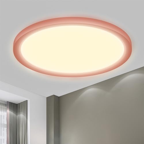 LQWELL® Ceiling Light LED Ceiling Lamp, IP44 Waterproof Bathroom Lamp Round Flat 18W 3000K 1600LM Modern Simple Lamp Thin for Living Room Bathroom Bedroom Kitchen Basement Office, 220 * 24mm (Pink)