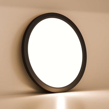 LQWELL® LED Ceiling Light, IP44 Waterproof, Round, Flat, 18 W, 4000 K, 1600 lm, Modern, Simple Lamp, Thin, for Living Room, Bathroom, Bedroom, Kitchen, Basement, Office, 220 x 24 mm (Black)