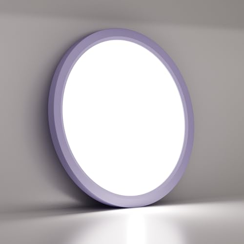 LQWELL® Ceiling Light LED Ceiling Lamp, IP44 Waterproof Bathroom Lamp Round Flat 18W 6000K 1600LM Modern Simple Lamp Thin for Living Room Bathroom Bedroom Kitchen Basement Office, 220 * 24mm (Purple)