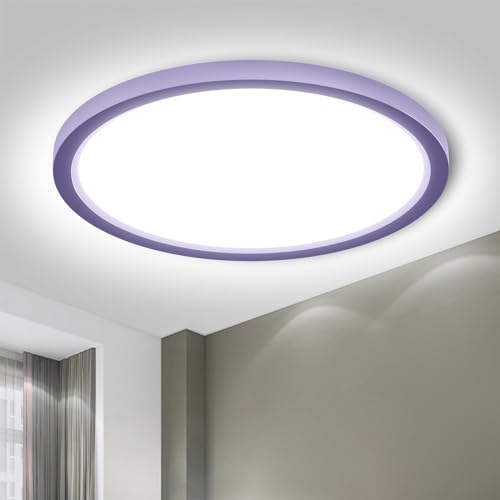 LQWELL® Ceiling Light LED Ceiling Lamp, IP44 Waterproof Bathroom Lamp Round Flat 18W 6000K 1600LM Modern Simple Lamp Thin for Living Room Bathroom Bedroom Kitchen Basement Office, 220 * 24mm (Purple)