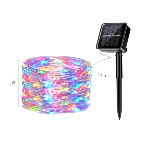 LQWELL® 2er-Set 12 m Solar-Lichterketten für den Außenbereich, Solar-Kupferdraht, IP65 wasserdicht, 120 LEDs, für Garten, Balkon, Party, Hochzeit, Geburtstag, Weihnachtsdekoration (bunt)
