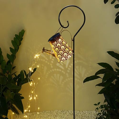 LQWELL Solar Watering Can with Waterfall Fairy Lights Lamp for Outdoor Garden, Vintage Solar Lantern Garden Lamp for Yard, Path Lawn, Paths, Patio, Yard Decoration