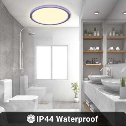 LQWELL® LED Ceiling Light, IP44 Waterproof, Round, Flat Bathroom Light, 18W, 3000K, 1600lm, Modern, Simple, and Thin Lamp for Living Room, Bathroom, Bedroom, Kitchen, Basement, Office, 220 x 24 mm (Purple)