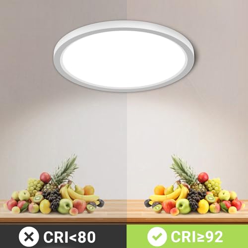LQWELL® Ceiling Light LED Ceiling Lamp, IP44 Waterproof Bathroom Lamp Round Flat 18W 6000K 1600LM Modern Simple Lamp Thin for Living Room Bathroom Bedroom Kitchen Office, 220 * 24mm (White, 2PCS)