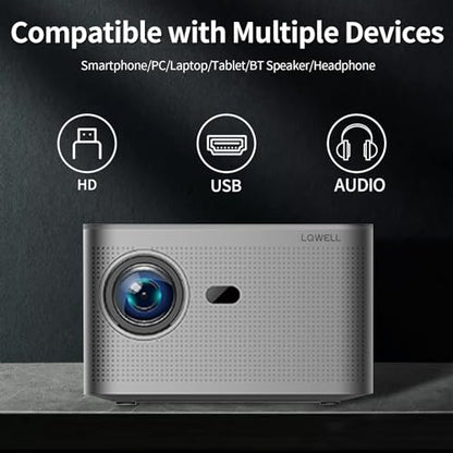 LQWELL® Beamer, Mini Projektor, Native 1080P 4K Heimkino Beamer unterstützt WiFi 6, BT5.0 mit Android 11 OS, Auto-Trapezkorrektur, Elektronischer Fokus, 150-Zoll-Display für Phone/PC/Lap/PS5/Xbox/Stick