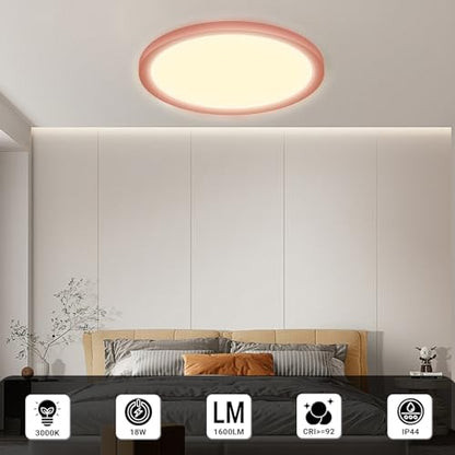 LQWELL® LED-Deckenleuchte, IP44 wasserdicht, runde, flache Badezimmerleuchte, 18 W, 3000 K, 1600 lm, moderne, schlichte und dünne Lampe für Wohnzimmer, Badezimmer, Schlafzimmer, Küche, Keller, Büro, 220 x 24 mm (Rosa)