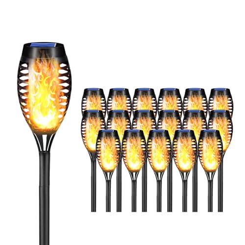 LQWELL® Solar Lights Solar Torch Light for Outdoor Garden 18 Pieces 12 LED Solar Lamp with Realistic Flame Effect IP65 Waterproof Garden Torches Solar Path Backyards Lawn Lighting (18 PCS)