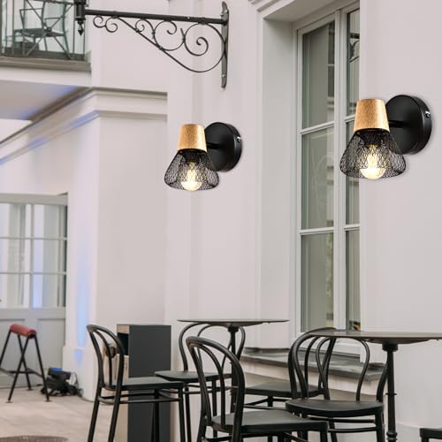 LQWELL® E14 wall light, LED wall lamp, indoor wall lighting, wall spot in retro industrial style, for studio, bar counter, hotel, bedroom, living room, stairs, hall, basement, matt black metal, 1/2/3/4 bulb