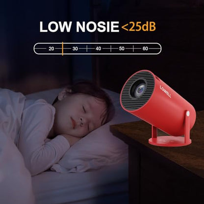 LQWELL® Beamer, Mini Projektor, unterstützt WiFi 5G, BT5.0 mit 11.0 Android OS, Automatische Trapezkorrektur, 220-Grad-Winkel, 130-Zoll-Display für Phone/PC/Lap/Xbox/Stick, 4K Heimkino, hdmi, Rot