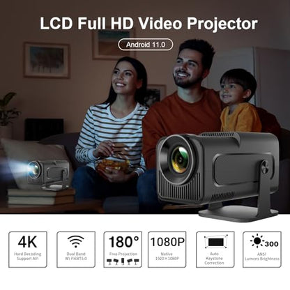 LQWELL® Projector, Mini Projector, Native 1080P 4K Home Theater Projector supports 5G WiFi, BT5.0 with Android OS, Automatic Keystone Correction, 220-Degree Angle, 135-Inch Display for Phone/PC/Lap/Xbox/Stick