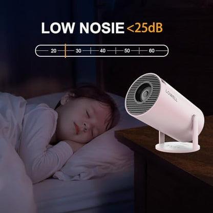 LQWELL® Beamer, Mini Projektor, unterstützt WiFi 5G & BT5.0, Automatische Trapezkorrektur, 220-Grad-Winkel, 130-Zoll-Display für Phone/PC/Lap/Xbox/Stick, 4K Heimkino Beamer, Rosa (Kein Android OS)